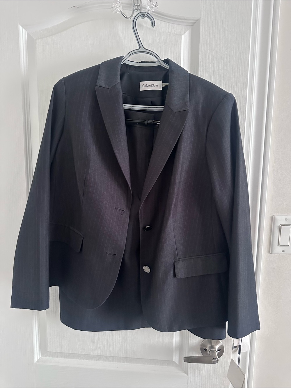 Calvin Klein Navy Pinstripe Women's Skirt Suit